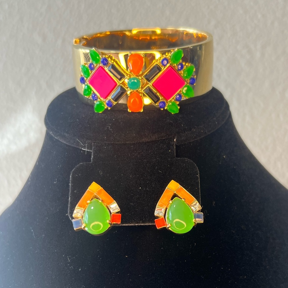 Kate Spade Gold Cuff Bracelet and Art Deco Teardrop Earrings